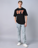 RIVANORA Men’s Black “OFF” Oversized Printed T-Shirt – Streetwear Essential ( Black )