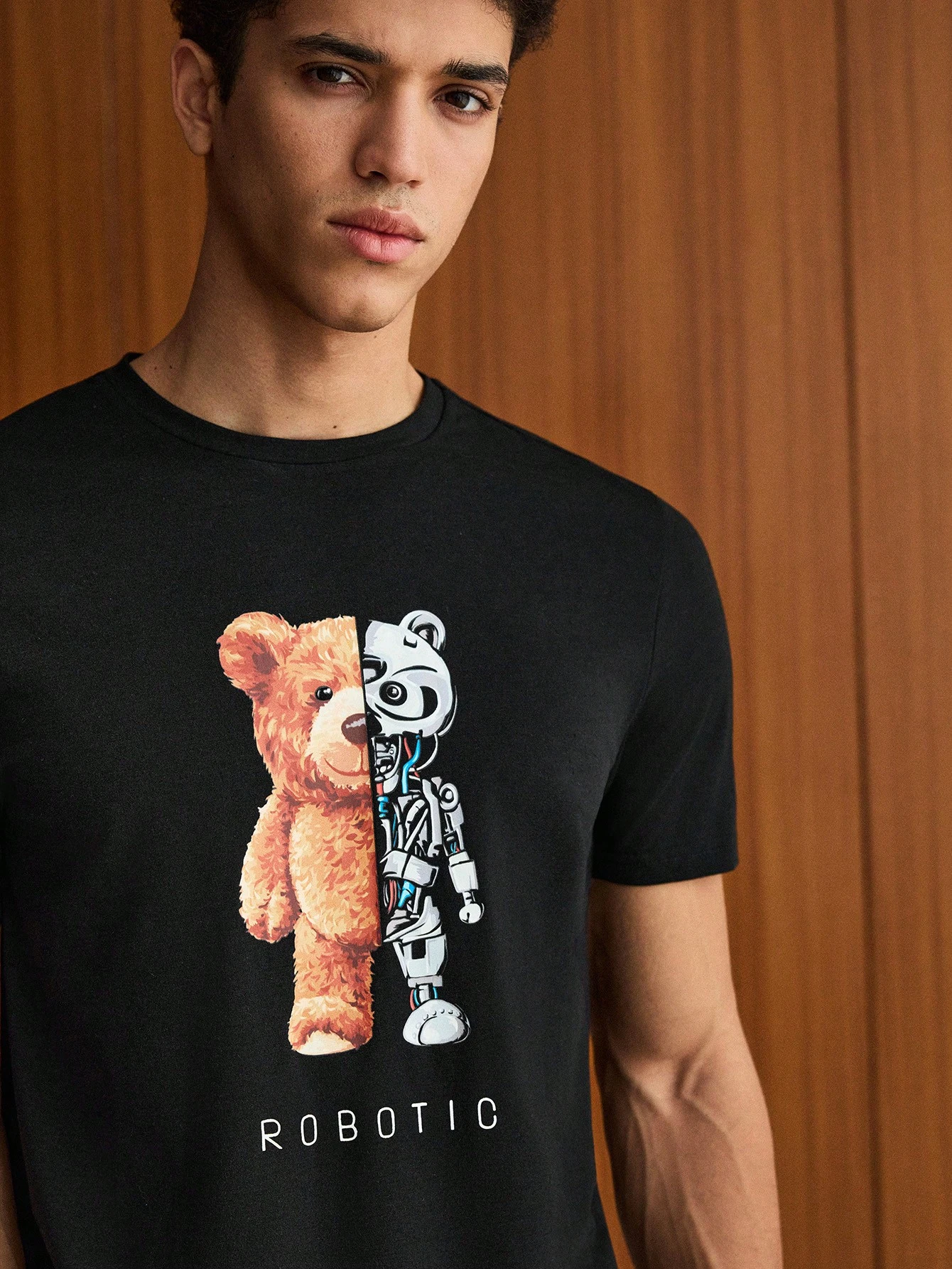 Bear & Letter Printed T-Shirt And Woven Shorts 2pcs/Set