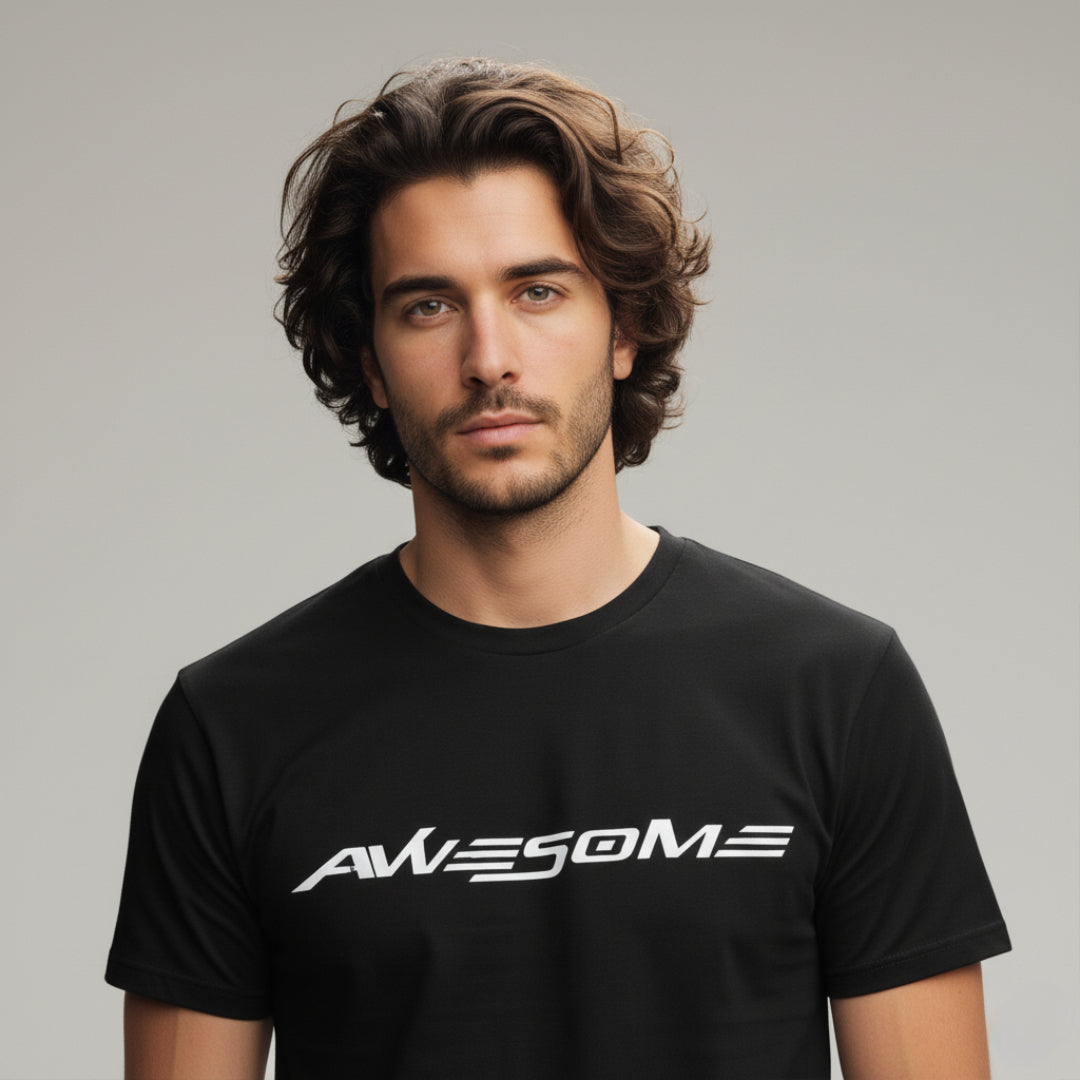 RIVANORA Men’s “Awesome” Graphic T-Shirt — Premium Casual Tee for Everyday Wear ( Black )