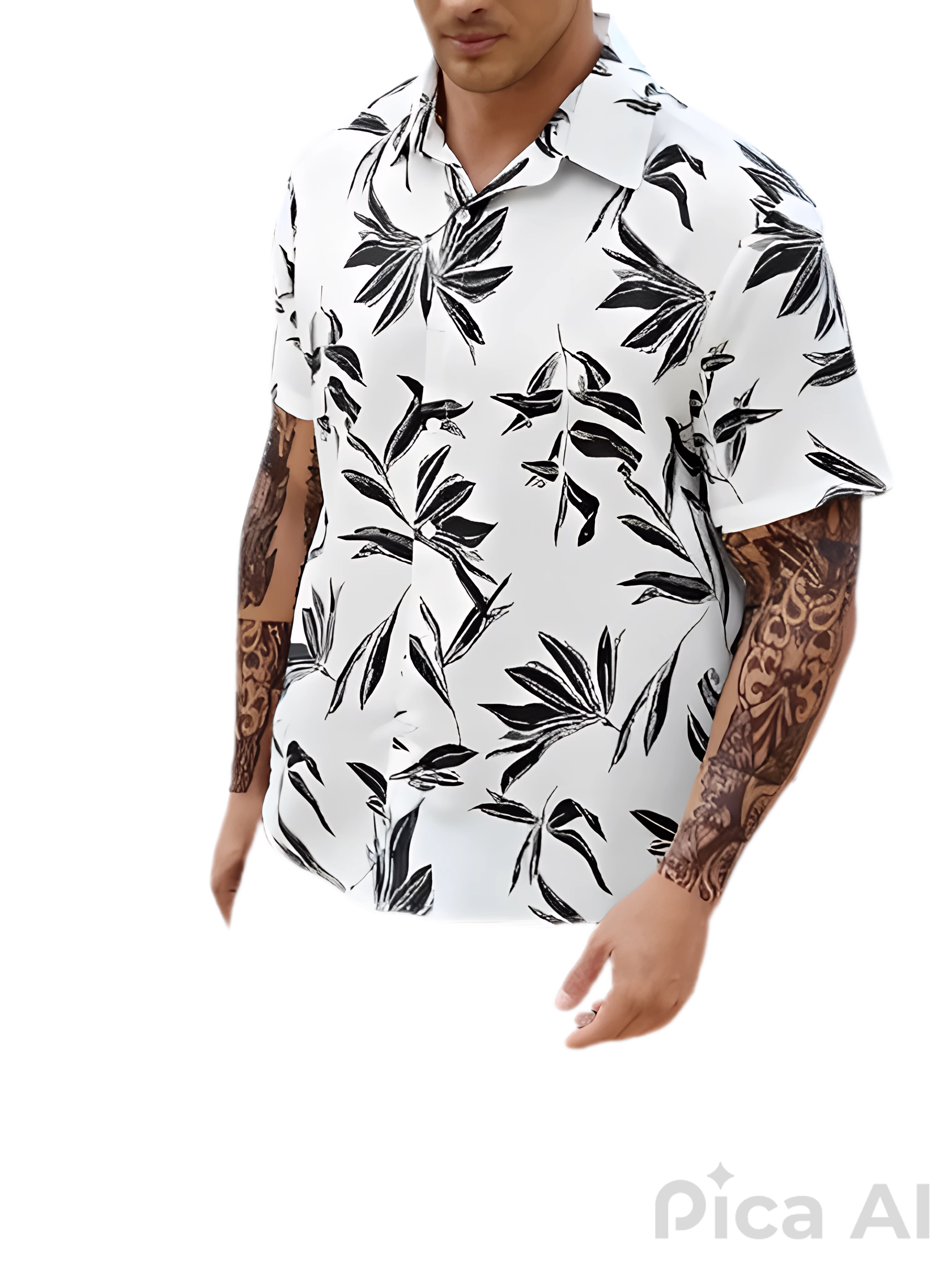 Shirt Black & White Leaves Shirt