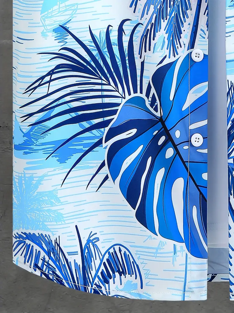 Shirt Aqua Blue Leaves