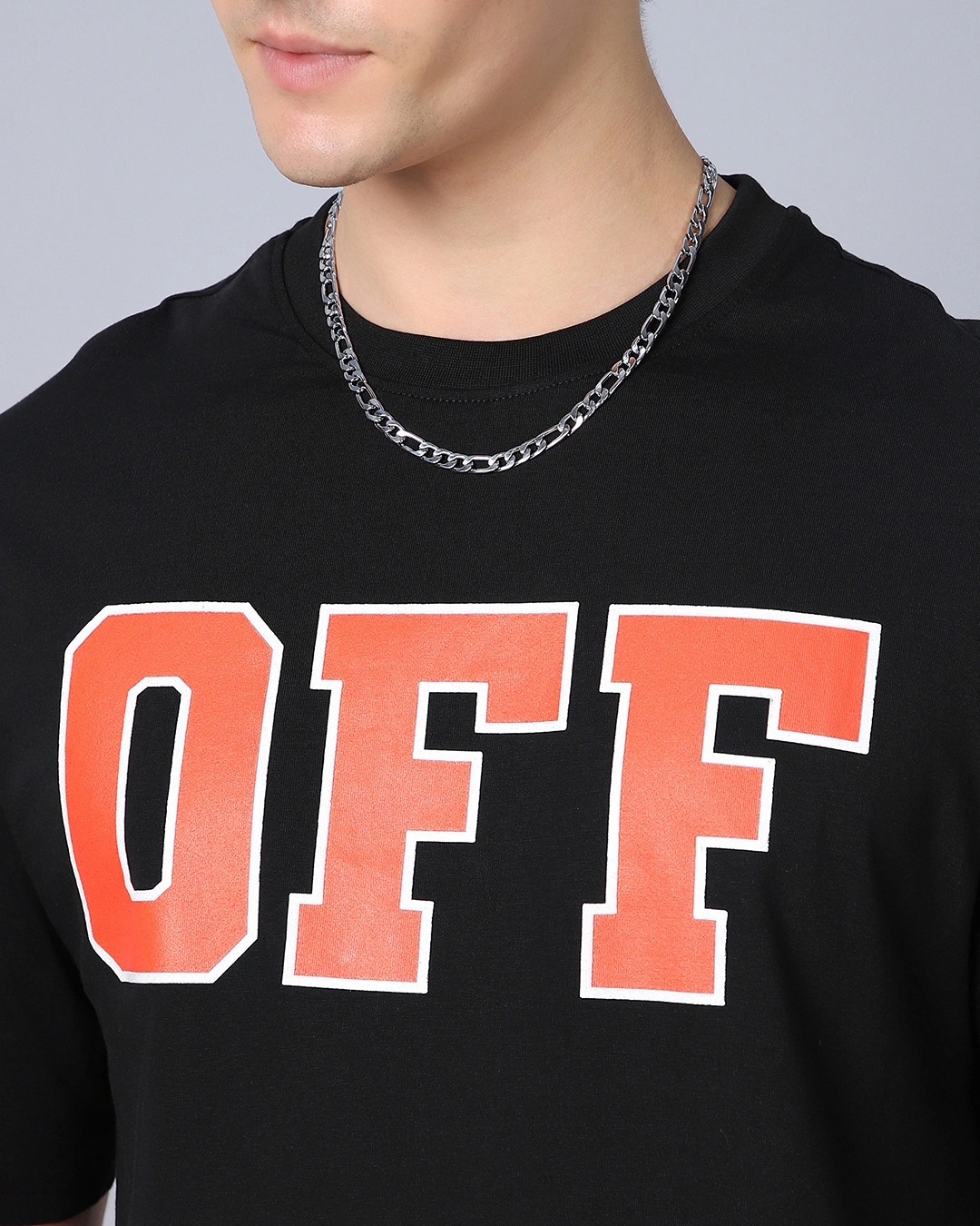 RIVANORA Men’s Black “OFF” Oversized Printed T-Shirt – Streetwear Essential ( Black )