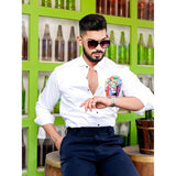 RIVANORA Premium Men’s White Designer Shirt with Bold Lion DTF ( White )