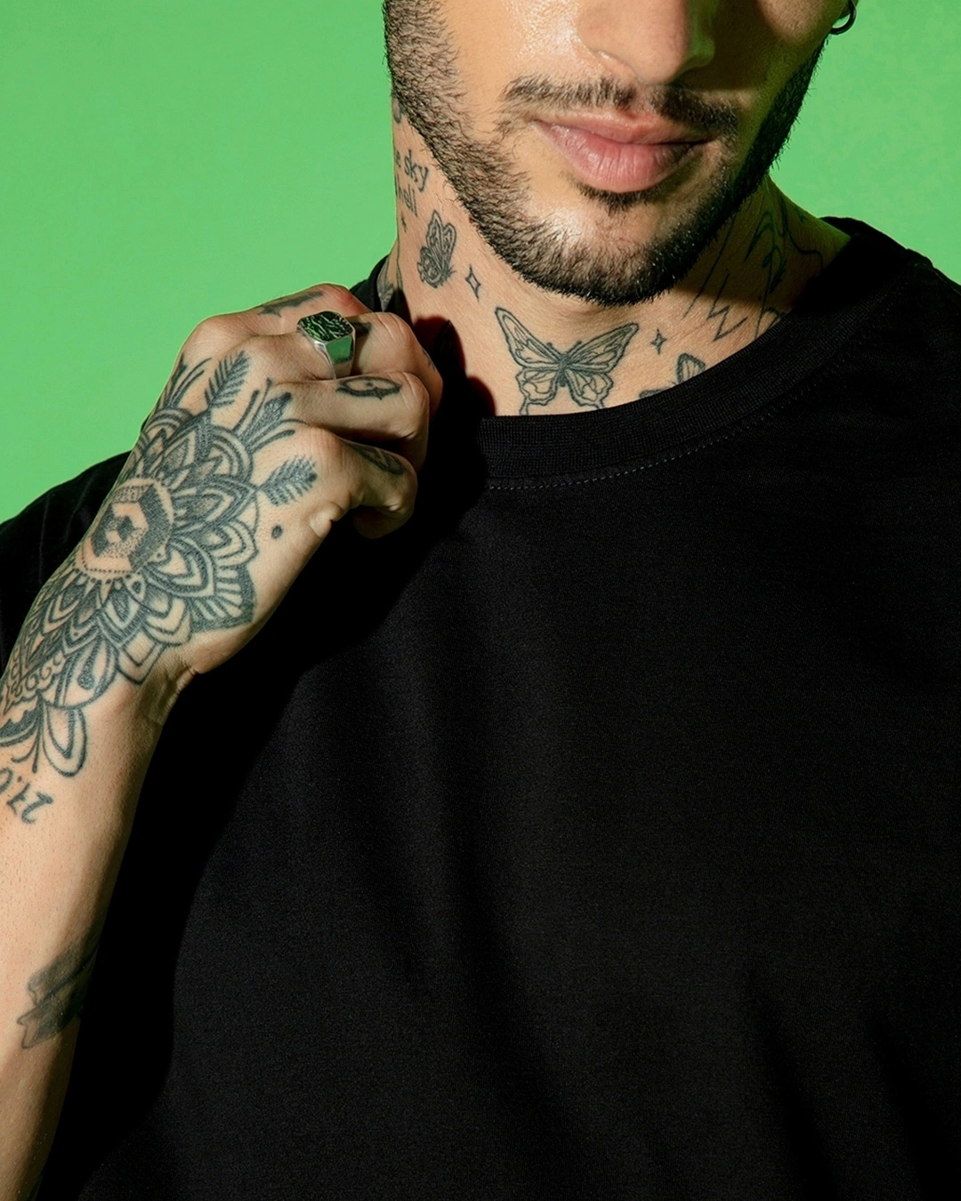 RIVANORA Men’s Plain Black Oversized T-Shirt / Oversized Tee ( Black )