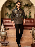 RIVANORA Luxury Men’s Black Designer Shirt with Gold Embroidered Artwork ( Black )