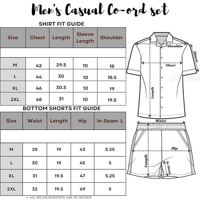RIVANORA Men’s Printed Co-Ord Set | Short Sleeve Shirt & Shorts | Premium Fabric | Casual Summer Wear for Men ( Beige)